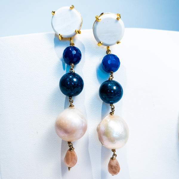 Amle Pearl Blue Drop Earrings
