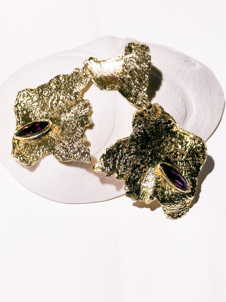 Greek Bronze Purple Stone Earrings