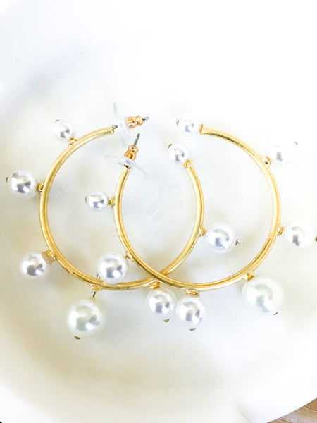 Golden Hoop Pearl Earrings