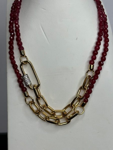 Red bronze and stone necklace